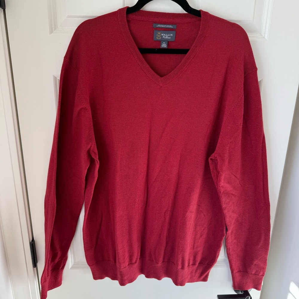Wallin‎ Bros Cashmere V-Neck Men's Sweater Top Sz XL Office Travel Red Pullover